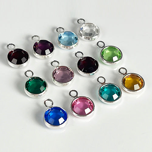 10 pcs PRECIOSA/Swarovski Birthstone Channel Charms Silver Plated, 6mm stone - Choose your Colors -CC6S-10
