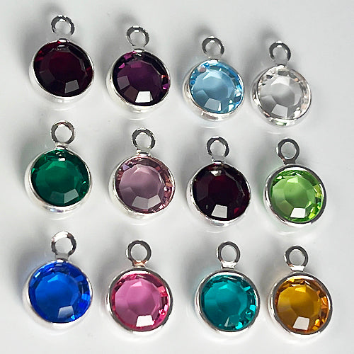 Swarovski Crystal Birthstone Charm Silver Plated Any Month 6mm Stone choose yes/no jumpring - CC6SXX