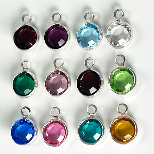 480 pcs Swarovski/Preciosa Birthstone Charms Silver Plated, 6mm Stone, Bezel Set, 40 ea month  - CC6S-SET480