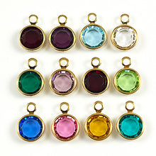 Load image into Gallery viewer, Swarovski/Preciosa Crystal Birthstone Charm Gold Plated Bezel Set Any Month 6mm choose yes/no Jump Ring  CC6G