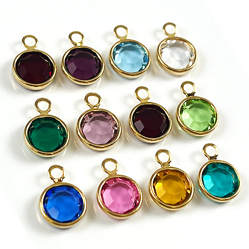 25 Assortable Swarovski/Preciosa Birthstone Channel Charms Gold Plated - Mix n Match CC6G-XXX25