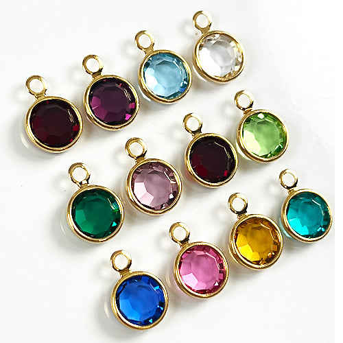 25 Assortable Swarovski/Preciosa Birthstone Channel Charms Gold Plated - Mix n Match CC6G-XXX25