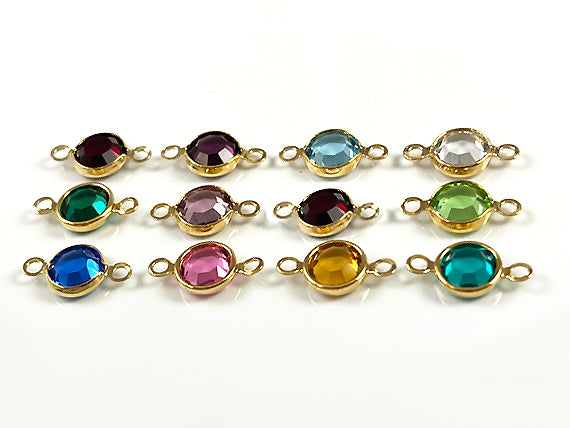 Swarovski Birthstone Links Connectors Gold plated bezel set, 6mm stone,  1 Pc- Choose color CLK6G-1