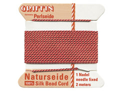 2 Meters - Coral Griffin Bead Cord 100% Silk No. 8 - BeadPrism
