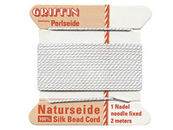 2 Meters - White Griffin Bead Cord 100% Silk No. 8 - BeadPrism
