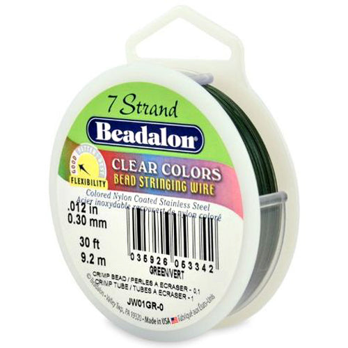 30 Feet - Beadalon 7 Strand Wire .012 inch Green - BeadPrism