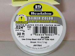 30 Feet - Beadalon 19 Strand Wire .024 inch Silver Color - BeadPrism