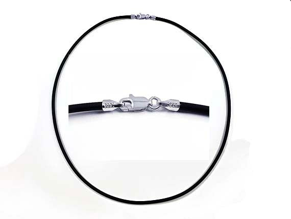 18-inch 2mm Round Rubber Necklace With 925 Sterling Silver Lobster Clasp, Choose Color