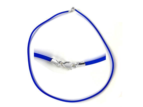 18-inch 2mm Round Rubber Necklace With 925 Sterling Silver Lobster Clasp, Choose Color