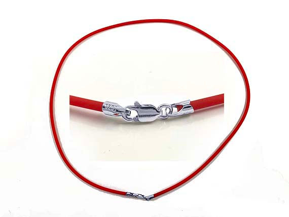 16-inch 2mm Round Rubber Necklace With 925 Sterling Silver Lobster Clasp, Choose Color