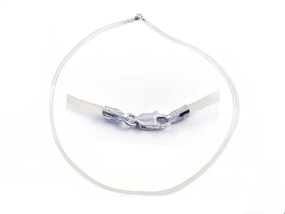 16-inch 2mm Round Rubber Necklace With 925 Sterling Silver Lobster Clasp, Choose Color