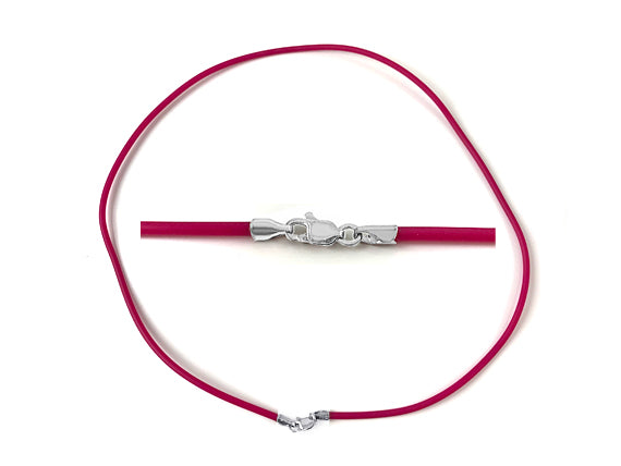 18-inch 2mm Round Rubber Necklace With 925 Sterling Silver Lobster Clasp, Choose Color