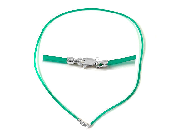 18-inch 2mm Round Rubber Necklace With 925 Sterling Silver Lobster Clasp, Choose Color