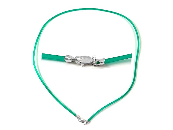 16-inch 2mm Round Rubber Necklace With 925 Sterling Silver Lobster Clasp, Choose Color