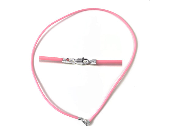 16-inch 2mm Round Rubber Necklace With 925 Sterling Silver Lobster Clasp, Choose Color