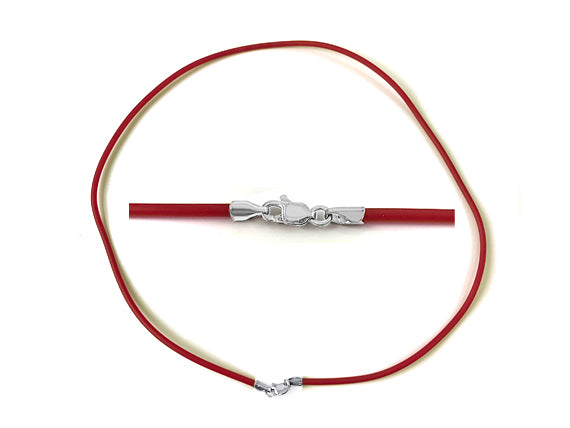 16-inch 2mm Round Rubber Necklace With 925 Sterling Silver Lobster Clasp, Choose Color