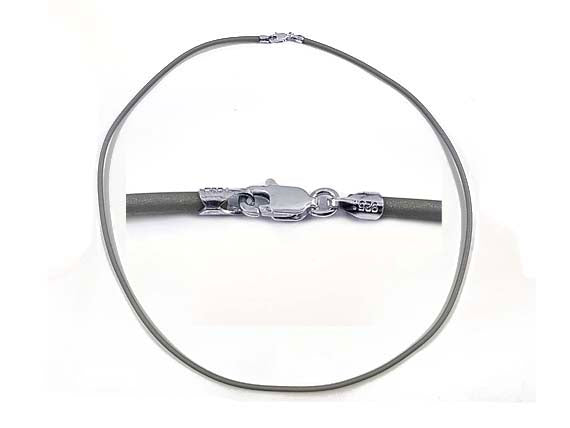 18-inch 2mm Round Rubber Necklace With 925 Sterling Silver Lobster Clasp, Choose Color