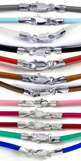 18-inch 2mm Round Rubber Necklace With 925 Sterling Silver Lobster Clasp, Choose Color