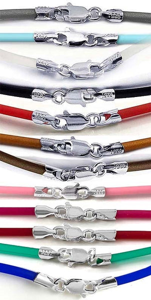 18-inch 2mm Round Rubber Necklace With 925 Sterling Silver Lobster Clasp, Choose Color