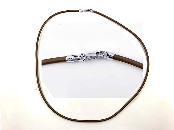 16-inch 2mm Round Rubber Necklace With 925 Sterling Silver Lobster Clasp, Choose Color