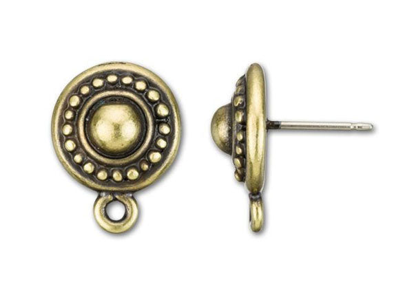 4 Pc Beaded Earring Post with Loop 10mm, TierraCast Pewter Oxidized Brass Finish - P1011BO - BeadPrism