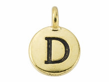 Load image into Gallery viewer, TierraCast Pewter Alphabet Charm Antique Gold Plated -  D