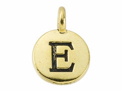 TierraCast Pewter Alphabet Charm Antique Gold Plated -  E