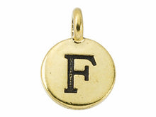 Load image into Gallery viewer, TierraCast Pewter Alphabet Charm Antique Gold Plated -  F