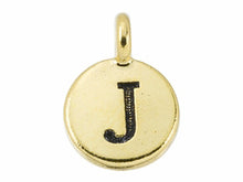 Load image into Gallery viewer, TierraCast Pewter Alphabet Charm Antique Gold Plated -  J