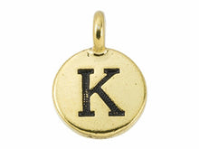 Load image into Gallery viewer, TierraCast Pewter Alphabet Charm Antique Gold Plated -  K