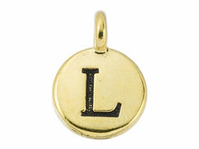 Load image into Gallery viewer, TierraCast Pewter Alphabet Charm Antique Gold Plated -  L