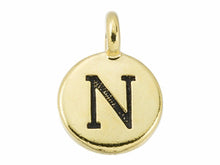 Load image into Gallery viewer, TierraCast Pewter Greek Alphabet Charm Antique Gold Plated -  Nu