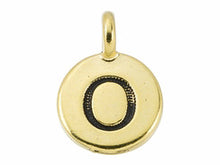 Load image into Gallery viewer, TierraCast Pewter Greek Alphabet Charm Antique Gold Plated -  Omnicron