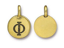 Load image into Gallery viewer, TierraCast Pewter Greek Alphabet Charm Antique Gold Plated -  Phi