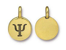 Load image into Gallery viewer, TierraCast Pewter Greek Alphabet Charm Antique Gold Plated -  Psi
