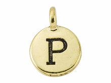Load image into Gallery viewer, TierraCast Pewter Alphabet Charm Antique Gold Plated -  P