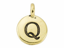 Load image into Gallery viewer, TierraCast Pewter Alphabet Charm Antique Gold Plated -  Q
