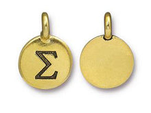 Load image into Gallery viewer, TierraCast Pewter Greek Alphabet Charm Antique Gold Plated -  Sigma