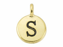 Load image into Gallery viewer, TierraCast Pewter Alphabet Charm Antique Gold Plated -  S