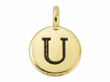 Load image into Gallery viewer, TierraCast Pewter Alphabet Charm Antique Gold Plated -  U