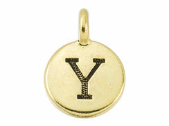 TierraCast Pewter Greek Alphabet Charm Antique Gold Plated -  Upsilon