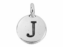 Load image into Gallery viewer, TierraCast Pewter Alphabet Charm Antique Silver Plated -  J