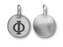 Load image into Gallery viewer, TierraCast Pewter Greek Alphabet Charm Antique Silver Plated -  Phi