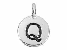 Load image into Gallery viewer, TierraCast Pewter Alphabet Charm Antique Silver Plated -  Q