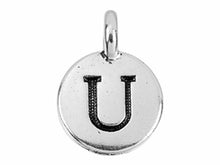 Load image into Gallery viewer, TierraCast Pewter Alphabet Charm Antique Silver Plated -  U
