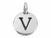 Load image into Gallery viewer, TierraCast Pewter Alphabet Charm Antique Silver Plated -  V