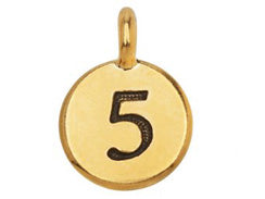 TierraCast Pewter Number Charm Antique gold Plated - 5