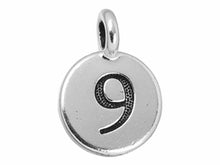 Load image into Gallery viewer, TierraCast Pewter Number Charm Antique Silver Plated - 9