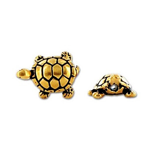 5pcs- Turtle Beads 15mm , 22K gold Plated Tierracast Pewter - P5538GA - BeadPrism