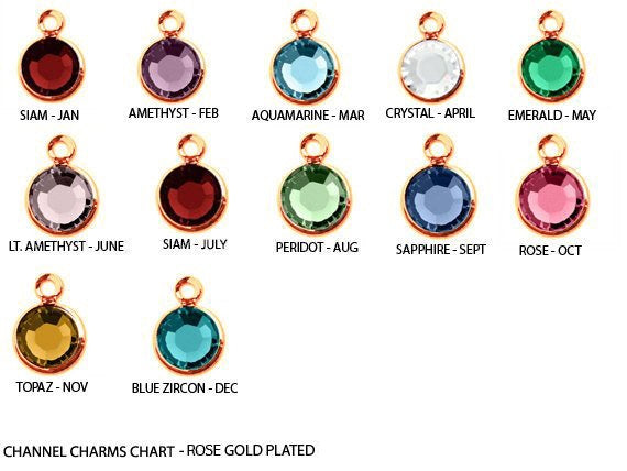 25 Rose Gold Assortable Swarovski Cystal Birthstone Charms Channel, 6mm Stone Crystal - R-CC6G-XX25 - BeadPrism